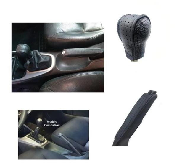 Imagem de Kit Revestimento Couro Manopla Câmbio Manual e Alavanca Freio de Mão Honda City 2009 a 2021