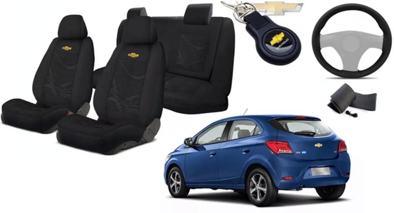 Imagem de Kit Revestimento Tecido Assentos Onix 2013 a 2017 + Volante + Chaveiro GM