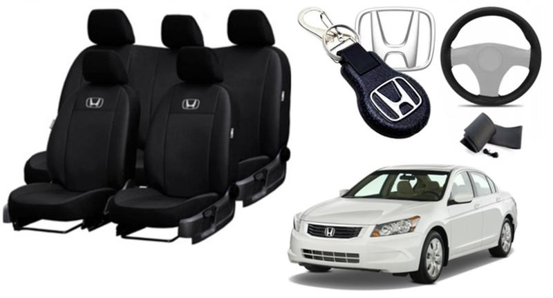 Imagem de Kit Revestimento Top de Linha Couro Bancos Honda Accord 2000-2012 + Volante + Chaveiro