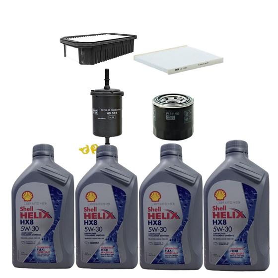 Imagem de Kit Revisão 4 Litros de Óleo Shell Helix 5W30 Sintético HX8 + Kit de Filtros Mann Filter HB20 1.6 16V Flex 2012 até 2019