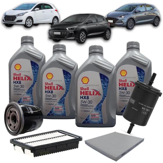 Imagem de Kit Revisão 4 Litros de Óleo Shell Helix 5W30 Sintético HX8 + Kit de Filtros Mann Filter Hyundai HB20 1.0 12V Flex 2012 em diante
