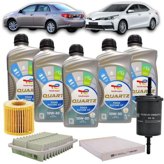 Imagem de Kit Revisão 5 Litros de Óleo Total Quartz 10W30 + Kit de Filtros Mann Filter Toyota Corolla 1.8/2.0 16V 2010 até 2019