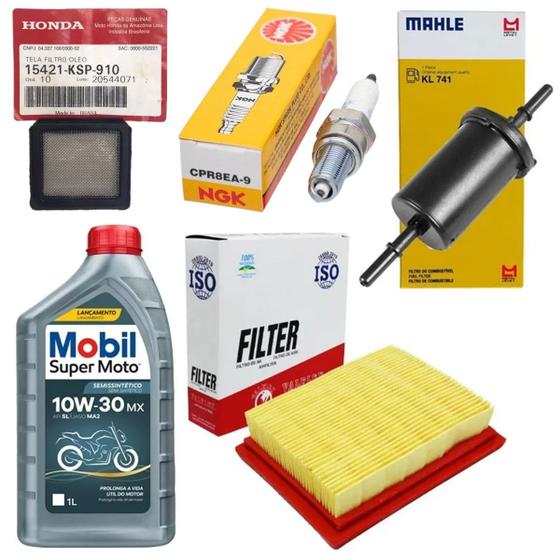 Imagem de Kit Revisão Bros 160 Flex Filtros + Óleo Mobil 10w30 + Vela