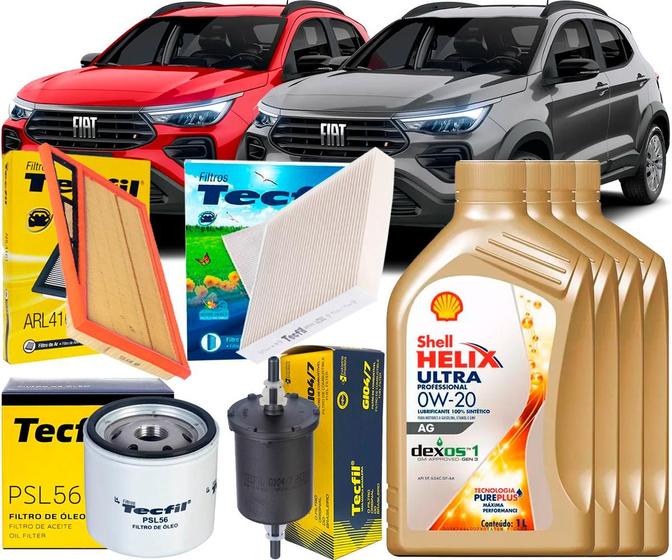Imagem de Kit Revisão Troca De Óleo 0w20 e Filtros Fiat Pulse 1.3 8v 2021 2022 2023 2024 2025