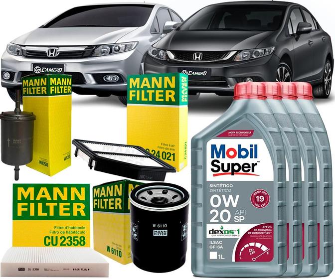 Imagem de Kit Revisão Troca De Óleo 0w20 e Filtros Honda Civic 1.8 e 2.0 2012 2013 2014 2015 2016