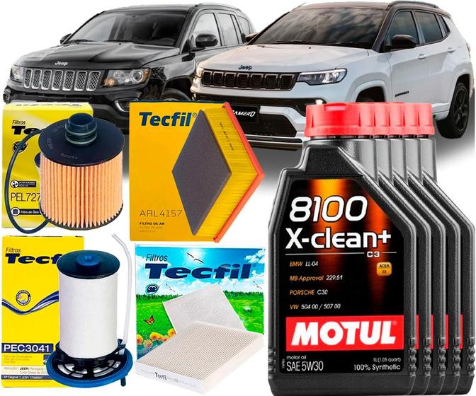 Imagem de Kit Revisão Troca De Óleo 5w30 e Filtros Jeep Compass 2.0 Diesel 2016 2017 2018 2019 2020 2021 2022 2023 2024 2025