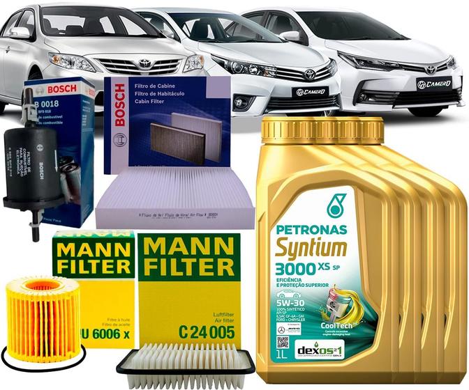 Imagem de Kit Revisão Troca De Óleo 5w30 e Filtros Toyota Corolla 1.8 e 2.0 2010 2011 2012 2013 2014 2015 2016 2017 2018 2019