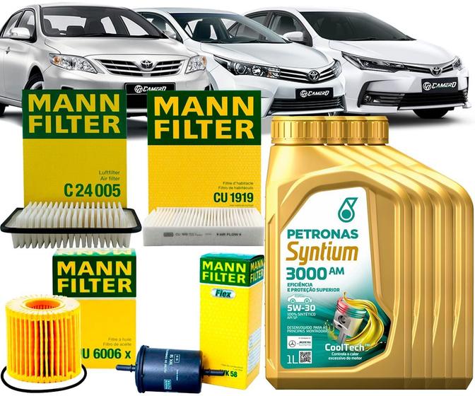 Imagem de Kit Revisão Troca De Óleo 5w30 e Filtros Toyota Corolla 1.8 e 2.0 2010 2011 2012 2013 2014 2015 2016 2017 2018 2019