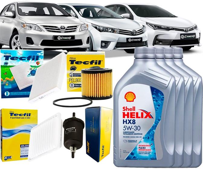 Imagem de Kit Revisão Troca De Óleo 5w30 e Filtros Toyota Corolla 1.8 e 2.0 2010 2011 2012 2013 2014 2015 2016 2017 2018 2019