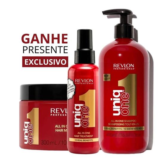 Imagem de Kit Revlon Uniq One All in One Máscara 300ml + Uniq One All In One Leave In 150ml - Vermelho + Revlon Uniq One All in On