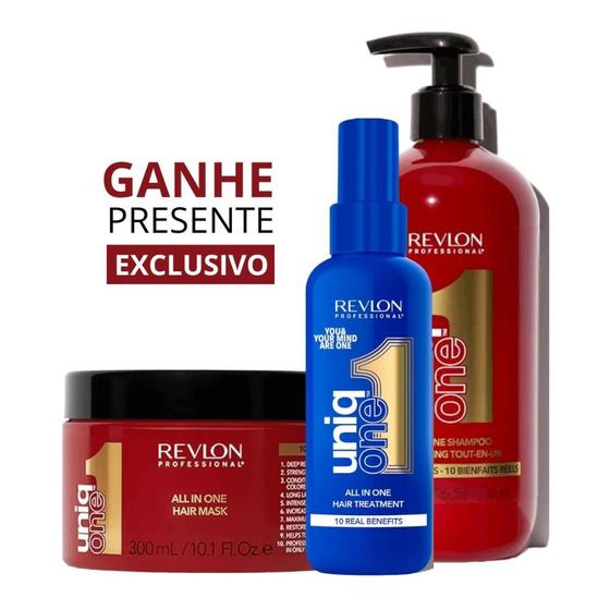 Imagem de Kit Revlon Uniq One All in One Máscara 300ml + Uniq One All in One Shampoo 490ml + Uniq One Mental Leave-in Edição Limit