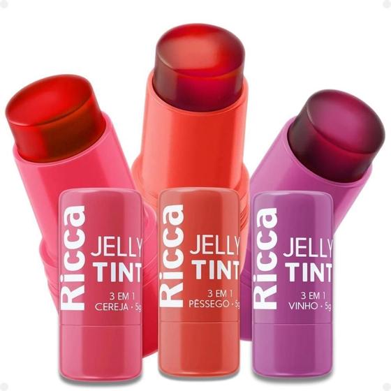 Imagem de Kit Ricca 3 Em 1: 3 Jelly Tint Cereja, Pêssego E Vinho