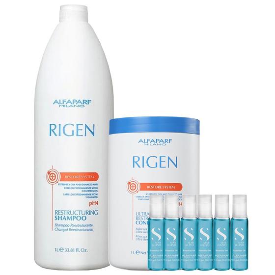 Imagem de Kit Rigen Restructuring Shampoo, Máscara, Ampolas -Alfaparf