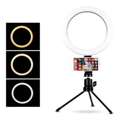 Imagem de Kit Ring Light De Mesa Iluminador De Led com Tripé + Suporte Celular 6 Polegadas Blogueira Portátil Luminária