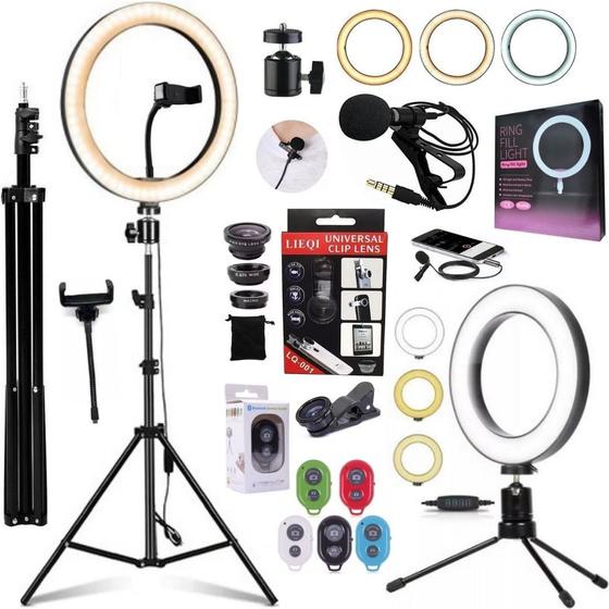 Imagem de Kit Ring light led tripé 2 metros acessórios iluminação filmagem gravação celular