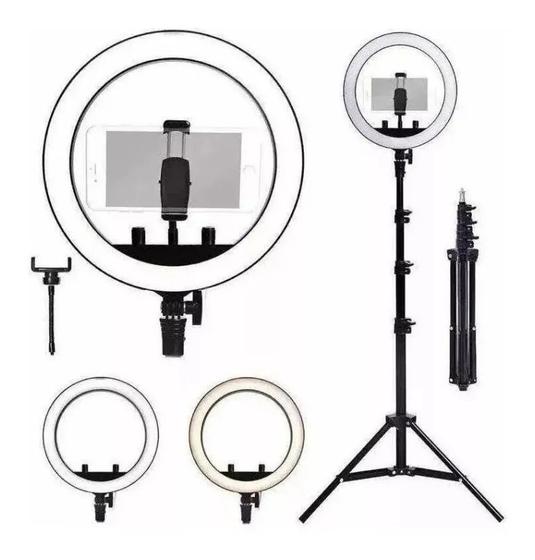 Imagem de Kit Ring Light Luz Led Anel 26cm Selfie  + Tripé 1,8m com Controle Profissional