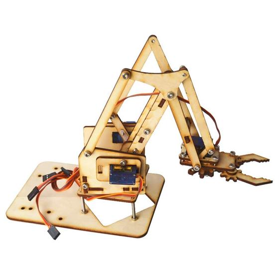 Imagem de Kit Robótico de Braço Mecânico 4DOF em Madeira para Arduino