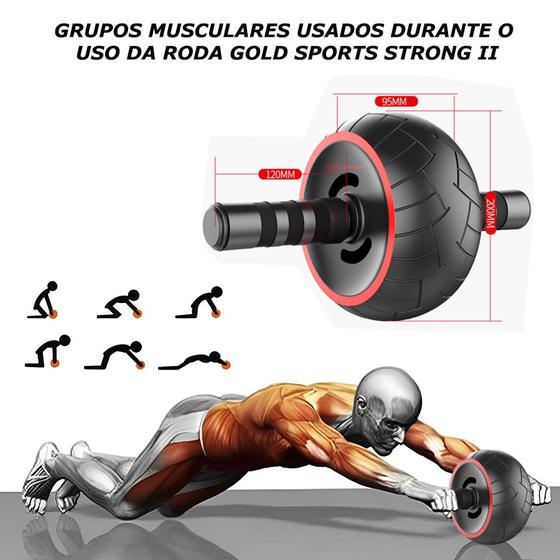 Imagem de Kit Roda Abdominal Larga Gold Sports Strong II com Tapete de Apoio e uma Mesh Bag para Transporte