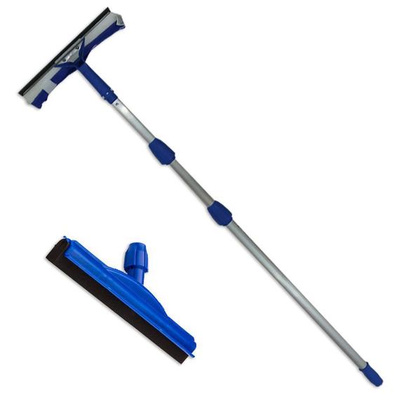 Imagem de Kit Rodo Limpa Vidros Com Cabo Extensor Telescópico 6 Mts e Rodinho de Borracha 45 Cm