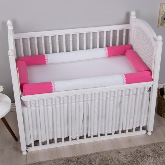 Imagem de Kit Rolinho Protetor de Berço Bebê Almofadas Protetoras Pink - Casanet