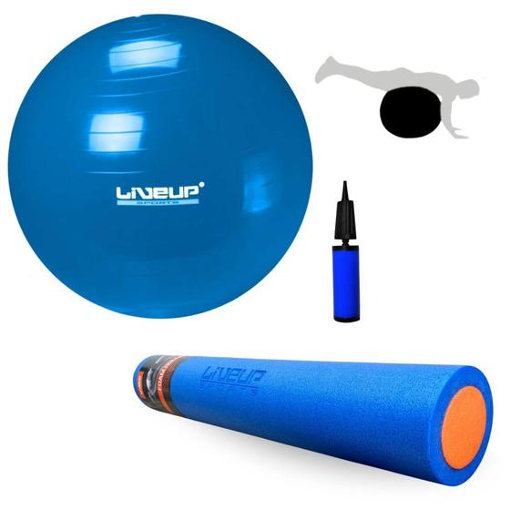 Imagem de Kit Rolo para Exercicios 90cm + Bola Suica de 65cm para Alongamento e Equilibrio + Mini Bomba Liveup Sports
