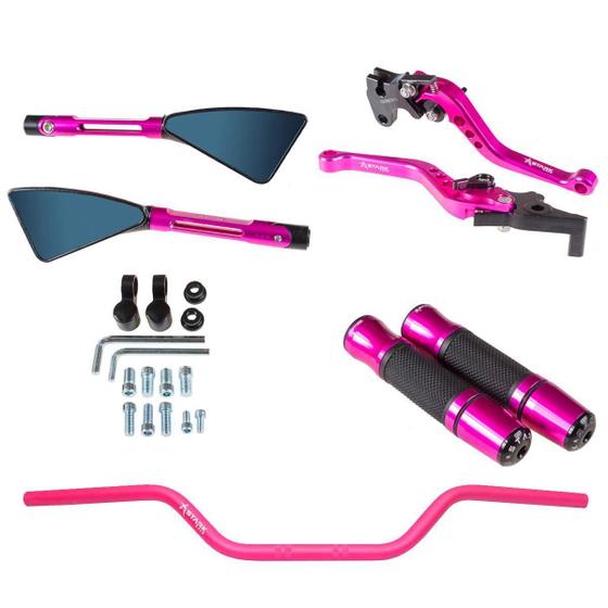 Imagem de Kit Rosa Guidão 22Mm Manopla Jupiter Retrovisor Gsr Gsxs 750