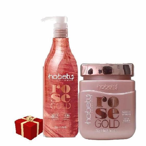 Imagem de Kit Rose Gold Hobety Shampoo E Máscara De Tratamento 750Ml