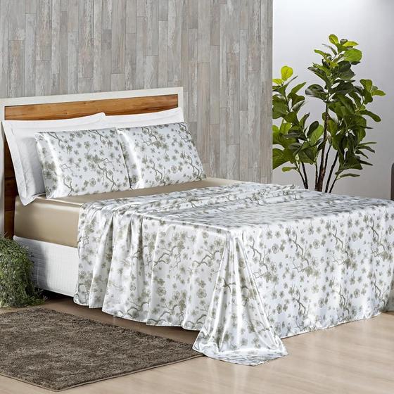 Imagem de Kit Roupa Cama Queen Size Kaylee 04 Peças Cetim Estampado