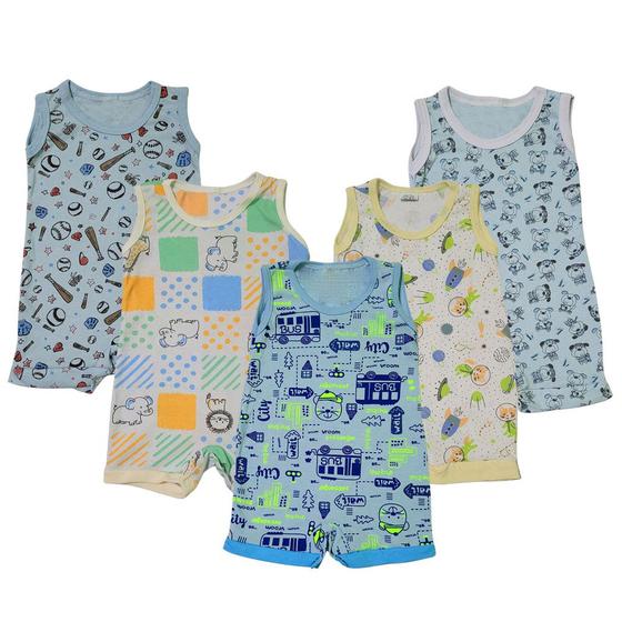 Imagem de Kit Roupa De Bebê 5 Peças Macacão Regata Banho De Sol Verão