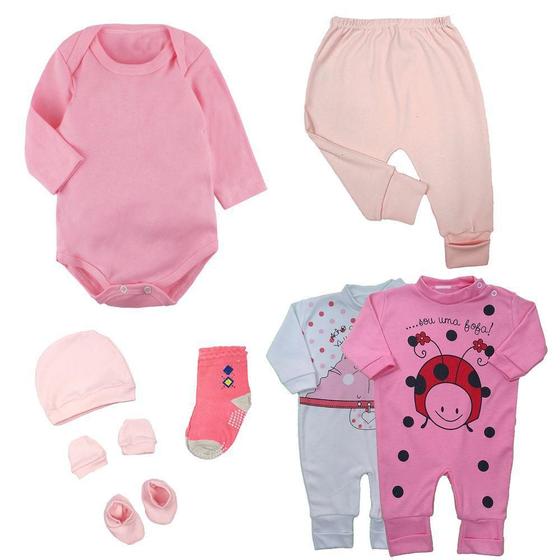 Imagem de Kit Roupa de Bebê 8 Pçs Body Mijão Macacão e Acessórios Bebê