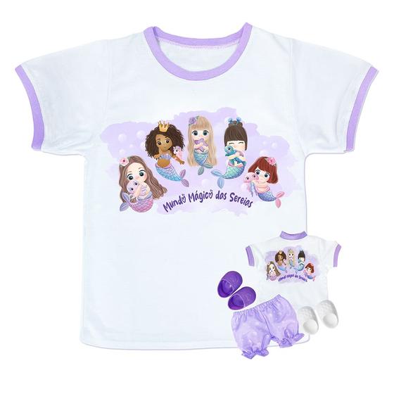 Imagem de Kit Roupa de Boneca Baby Alive Com Camiseta P/ Mamãe Sereias Laço de Fita