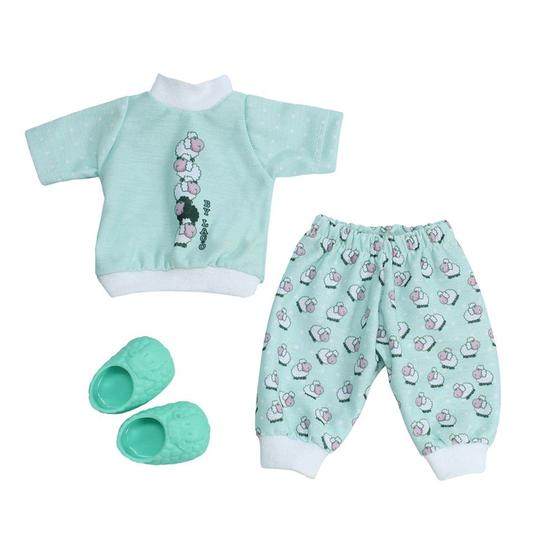 Imagem de Kit Roupa de Boneca Baby Alive e Little Mommy Pijama Ovelhinha Verde Laço de Fita
