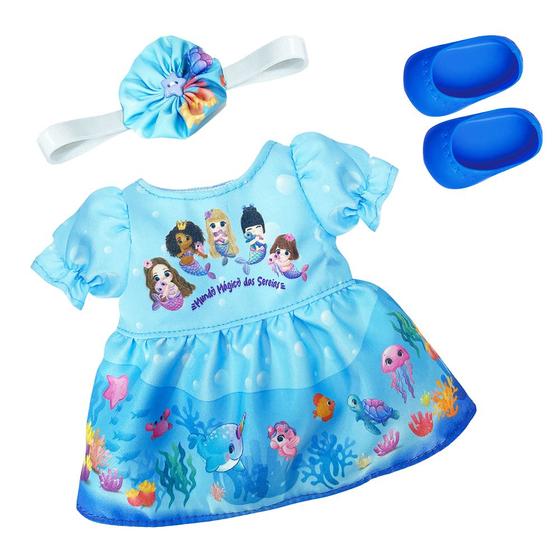 Imagem de Kit Roupa de Boneca Baby Alive Vestido Mundo Mágico das Sereias Laço de Fita