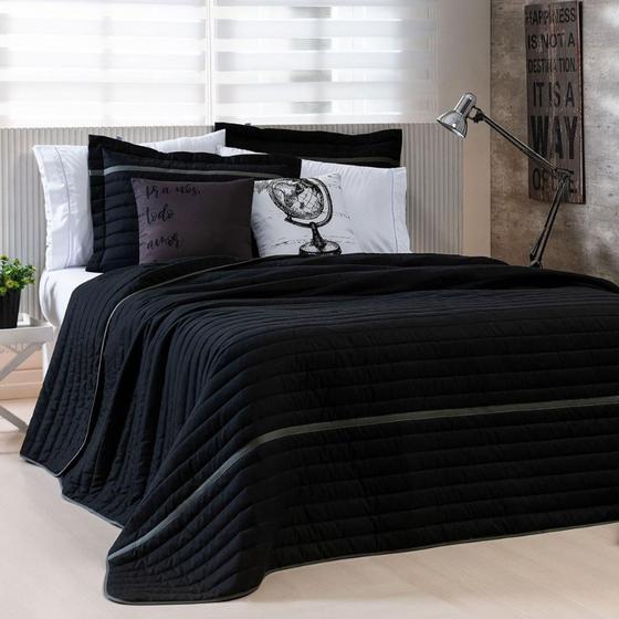 Imagem de Kit Roupa de Cama 5 Peças Queen Inove World Preto Grafite - Tô Decorando