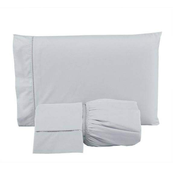 Imagem de Kit Roupa de Cama Casal 3 Peças 400 Fios Toque de Cetim Cinza