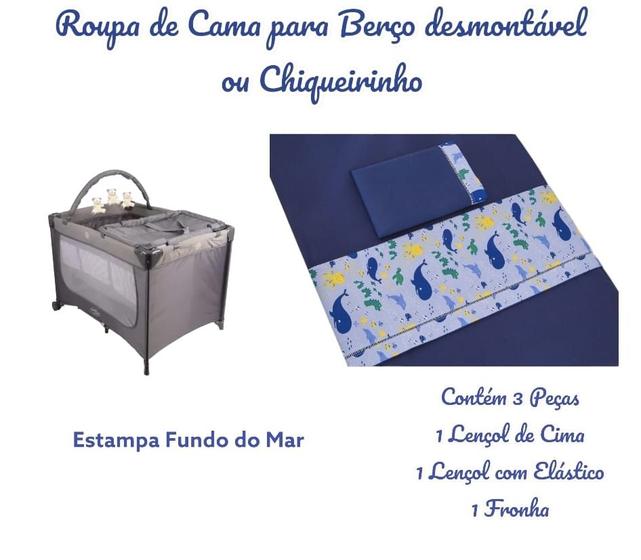 Imagem de Kit Roupa de Cama para Berço Desmontável Portátil Chiqueirinho 3 Peças Tecido Algodão