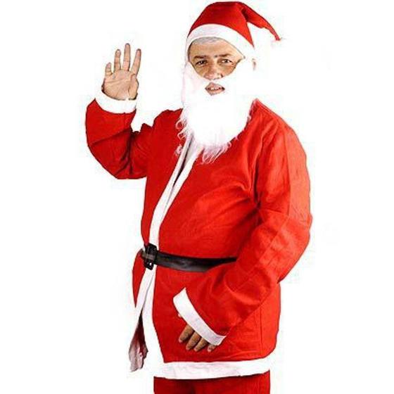 Imagem de Kit Roupa De Papai Noel Fantasia Luxo 5 Peças Cetim Vermelha Fantasia Natal