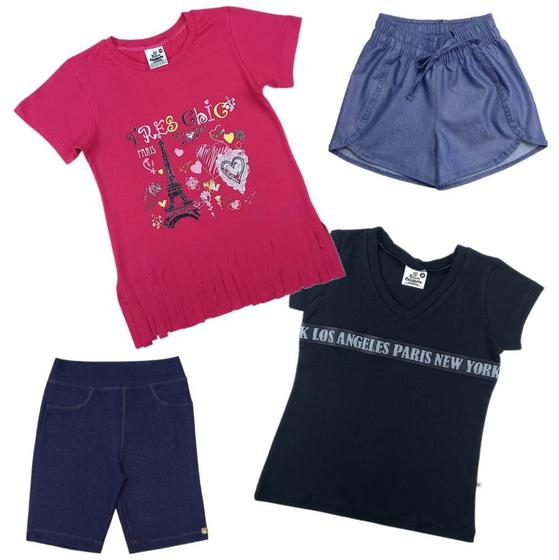 Imagem de Kit Roupa De Verão Menina Bermuda Shorts + 2 Baby Look Top
