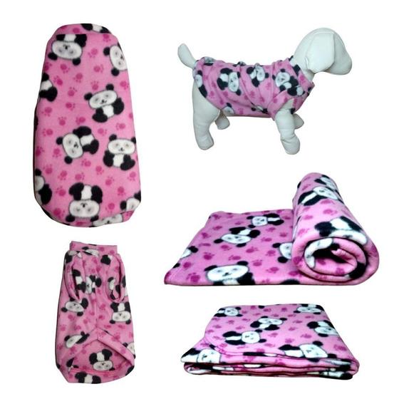 Imagem de Kit Roupa E Manta Soft Para Cães - Rosa Panda Pp