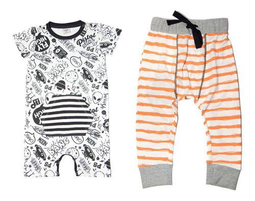 Imagem de Kit roupa infantil - Calça Saruel e Macacão M (6 a 9 meses) Pistol Star