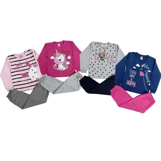 Imagem de Kit Roupa Infantil de Inverno Feminina 4 Conjunto Moletom Flanelado Sem Touca