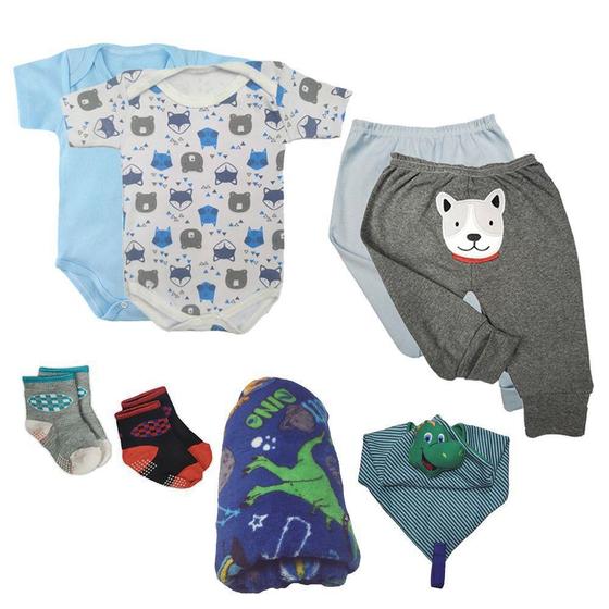 Imagem de Kit Roupas de Bebê 8 Peças Body Mijão Manta Naninha e Meias