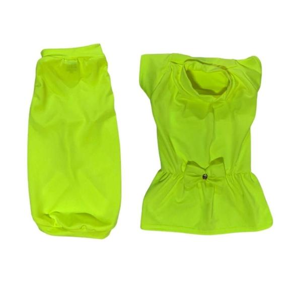 Imagem de Kit Roupas Para Pet Camiseta E Vestido Neon Amarelo Eg