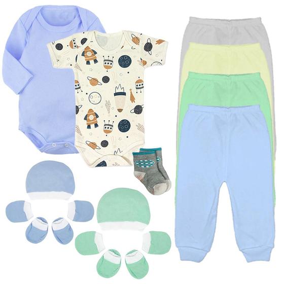 Kit Roupinhas de Bebê 13 Peças Body Mijão Meias Kit Touca Menor preço em Kit Roupinhas de Bebê 13 Peças Body Mijão Meias Kit Touca