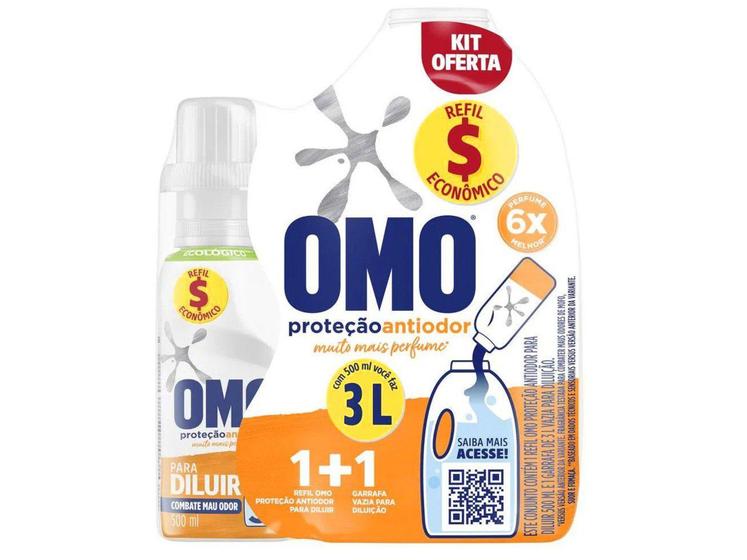 Kit Sabão Líquido Concentrado com Garrafa e Refil - Omo Proteção Antiodor 500ml cada Menor preço em Kit Sabão Líquido Concentrado com Garrafa e Refil - Omo Proteção Antiodor 500ml cada
