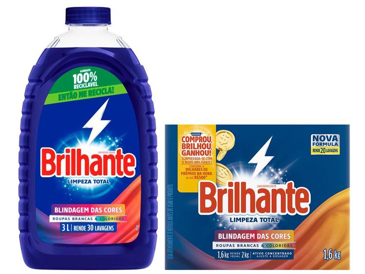 Kit Sabão Líquido Lava Roupas Brilhante Limpeza - Total 3L + Sabão em ...