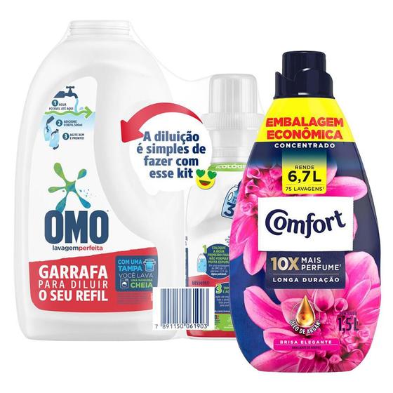 Imagem de Kit Sabão Liquido Omo Lavagem Perfeita 500ml + Amaciante Concentrado Comfort Brisa Elegante 1,5L