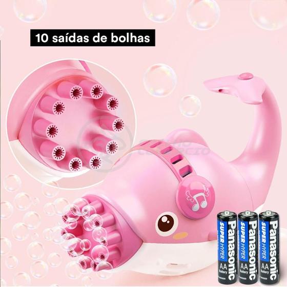 Imagem de Kit Sabão Mágica Golfinho Bolhudo: Diversão Sensorial para Crianças Rosa + 3 Pilhas AA