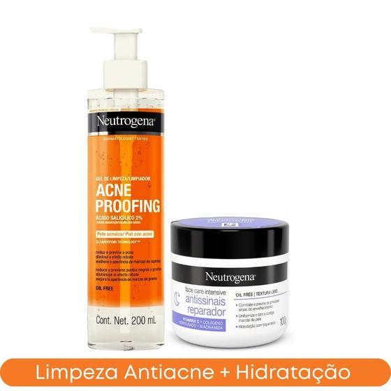 Imagem de Kit Sabonete Acne Proofing Pele Acneica 200ml  + Hidratante Facial Face Care Antissinais Reparador 100g Neutrogena