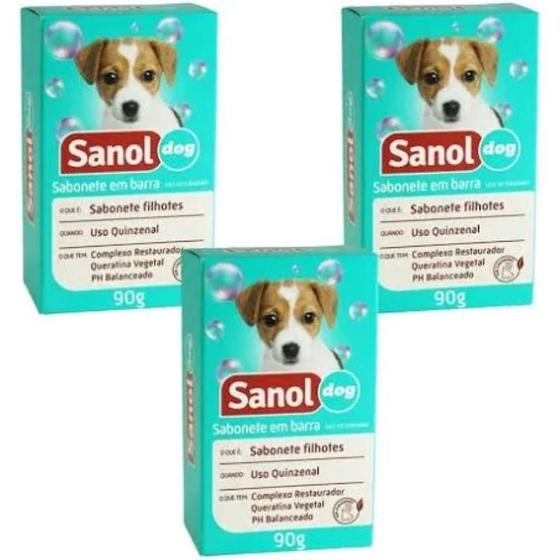 Kit Sabonete Barra Sanol Dog Filhotes para cães/gatos 3x90g Menor preço em Kit Sabonete Barra Sanol Dog Filhotes para cães/gatos 3x90g